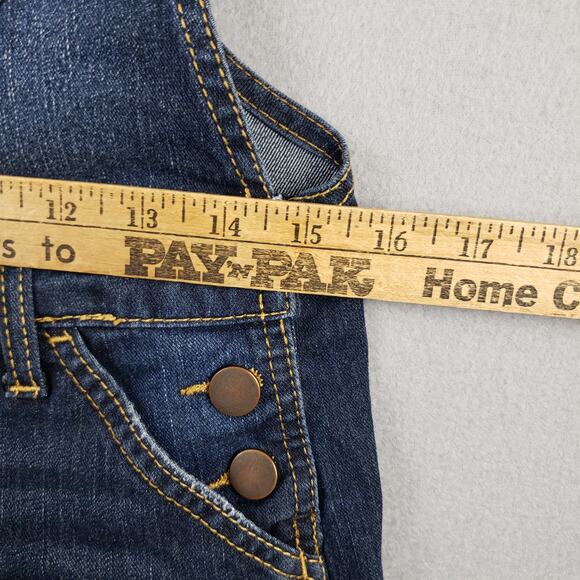 Y2K Rolled Hem Denim Bib Shortalls Overalls Blue Relaxed Fit Size S Western Boho - Picture 3 of 8